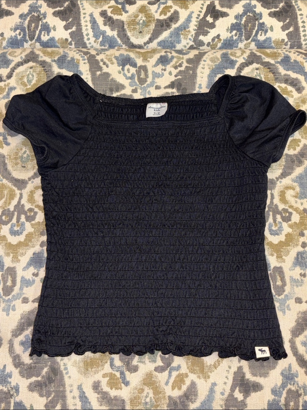 Abercrombie & Fitch Kids Black Smocked Puff-Sleeve Crop Top